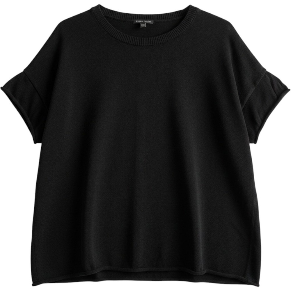 Eileen Fisher Sweater Womens XS/S Black Short Sleeve Knit Pullover Crewneck